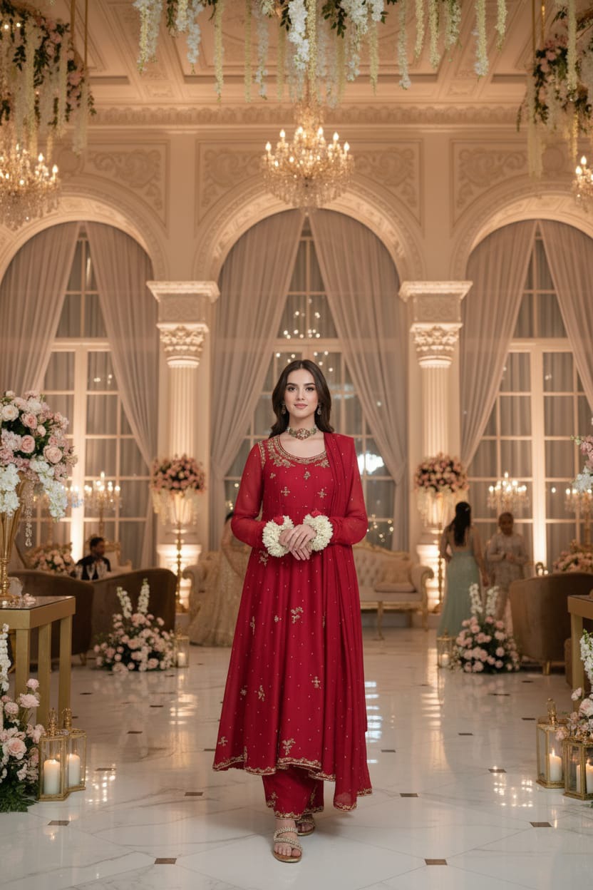 Kataan Silk 3 Piece Embroidered Frock - 32