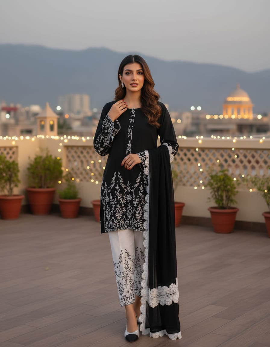 Summer Unstitched 3PCs Embroidered Lawn Dress With Monar Dupatta -213