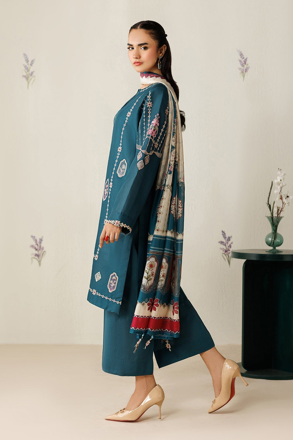 Summer Unstitched 3PCs Embroidered Lawn Dress With Monaar Lawn Dupatta - 491