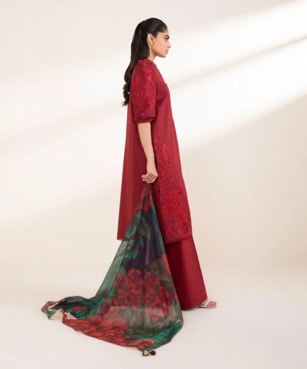 Summer Unstitched 3PCs Embroidered Lawn Dress With Manaar Dupatta - 372