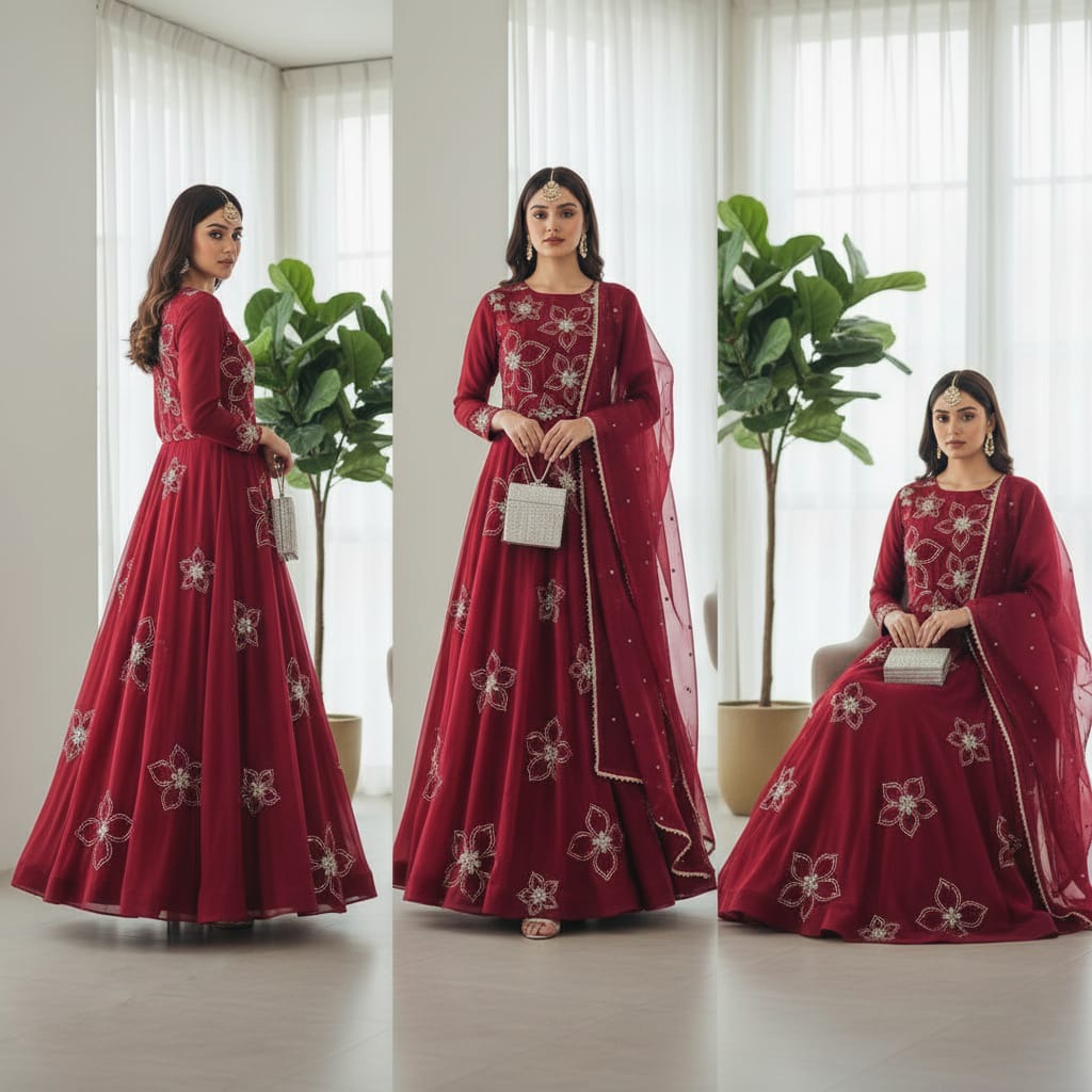 Kataan Silk 3 Piece Embroidered Frock - 39