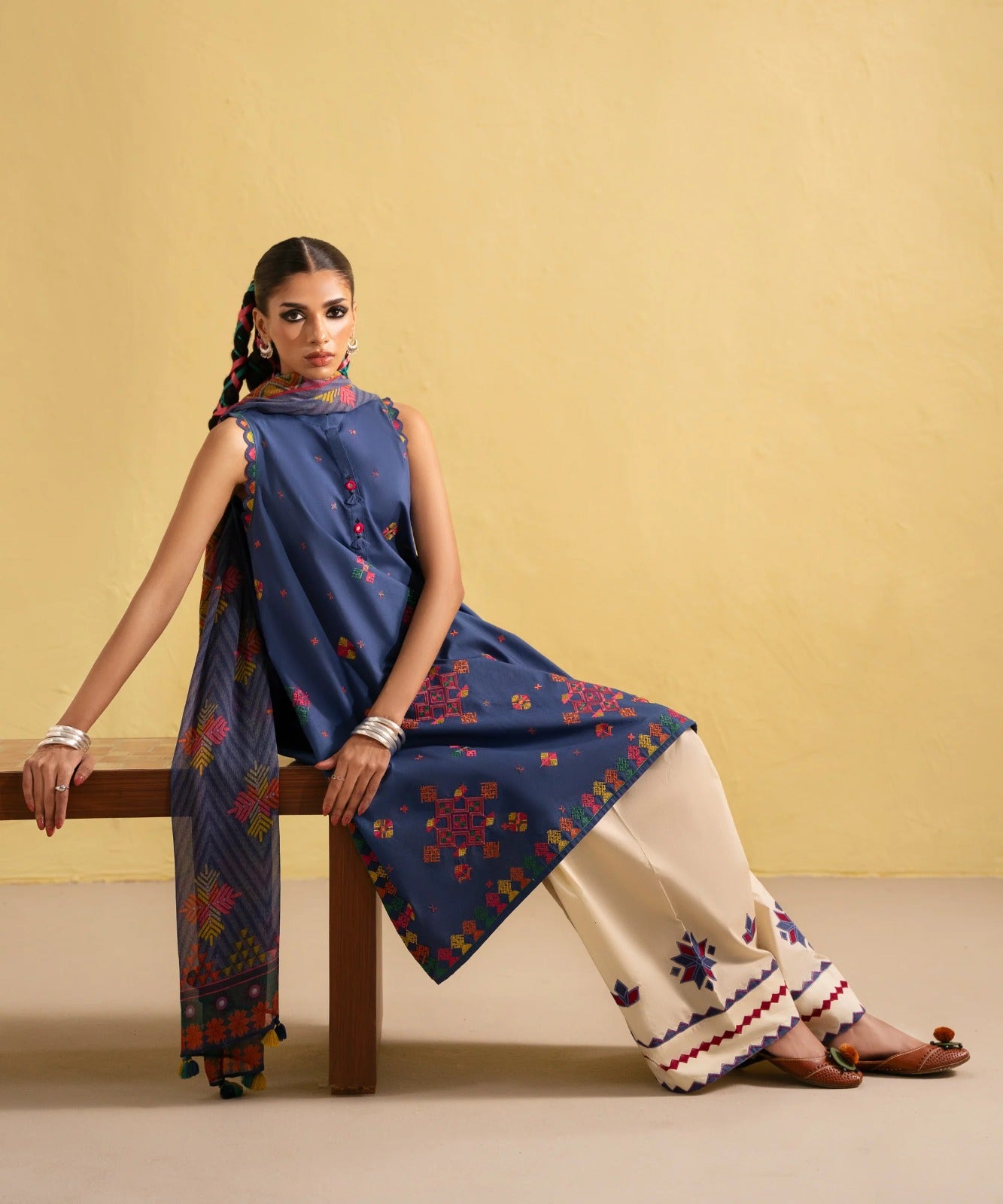 Dhanak 3 Piece Embroidered Dress - 407