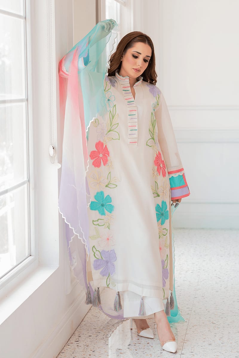 Summer Unstitched 3PCs Embroidered Lawn Dress With Monar Dupatta -250
