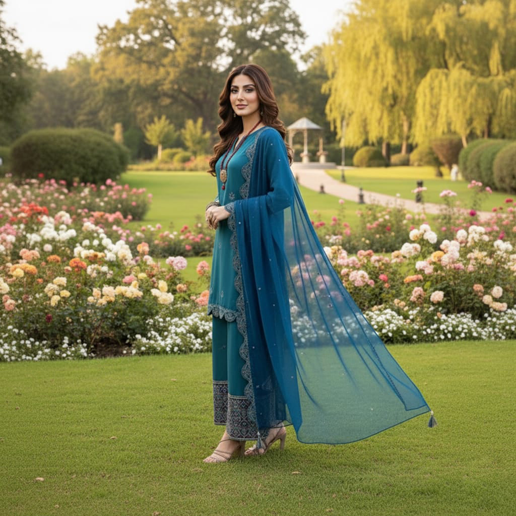 Summer Unstitched 3PCs Embroidered Lawn Dress With Monar Dupatta -177