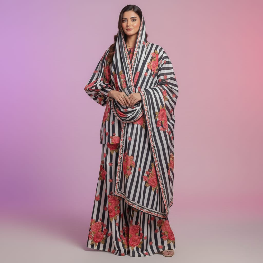 Winter 3PC Karandi Digital Print Dress - 445