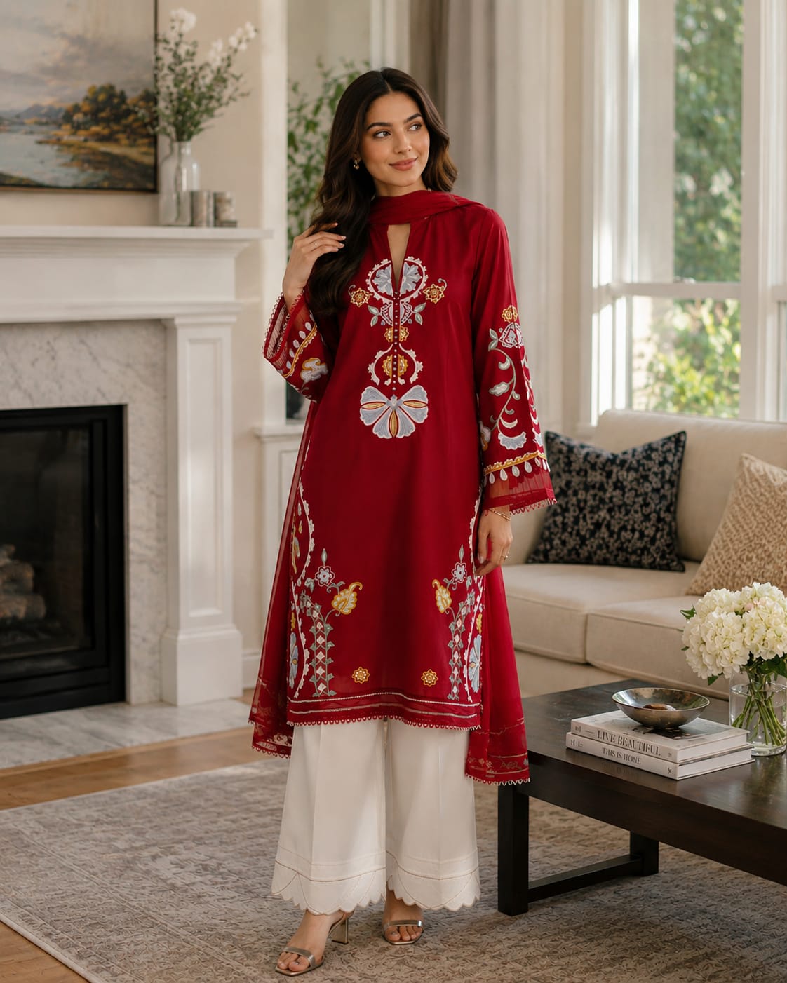 Summer Unstitched 3PCs Embroidered Lawn Dress With Manaar Dupatta - 379