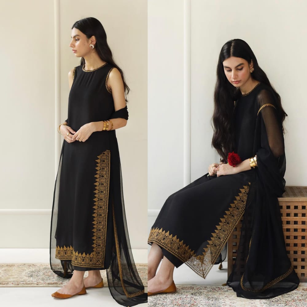 Linen 3 Piece Embroidered Dress - 211