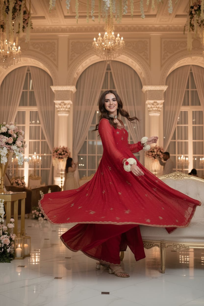 Kataan Silk 3 Piece Embroidered Frock - 32