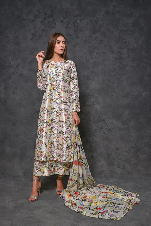 Satin Silk 3 Piece Printed Dress - 79