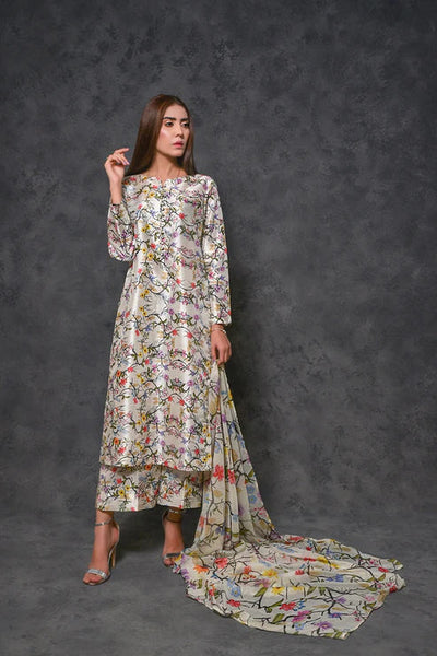 Satin Silk 3 Piece Printed Dress - 79