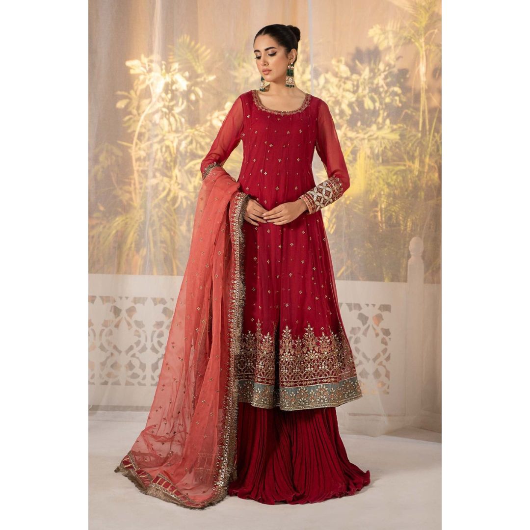 Organza Unstitched 3 Piece Embroidered Frock - 222