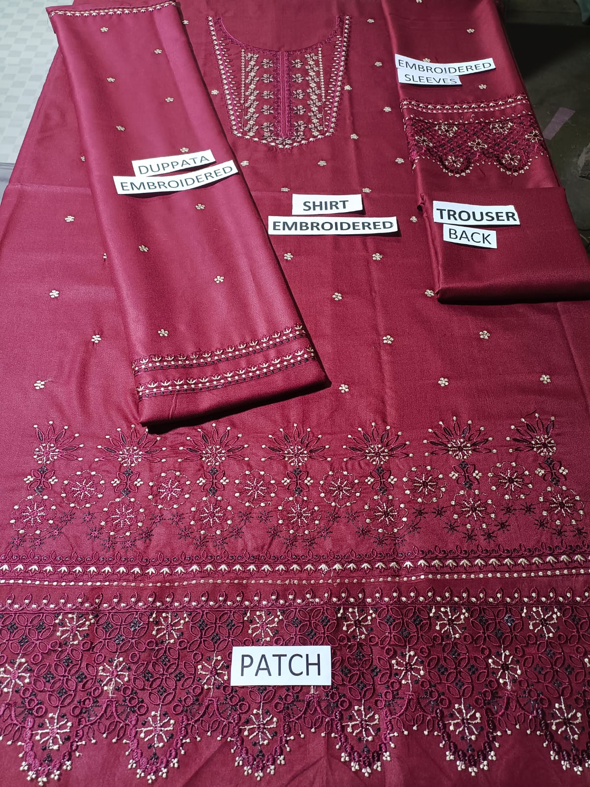 Dhanak Unstitched 3 Piece Embroidered Dress - 289