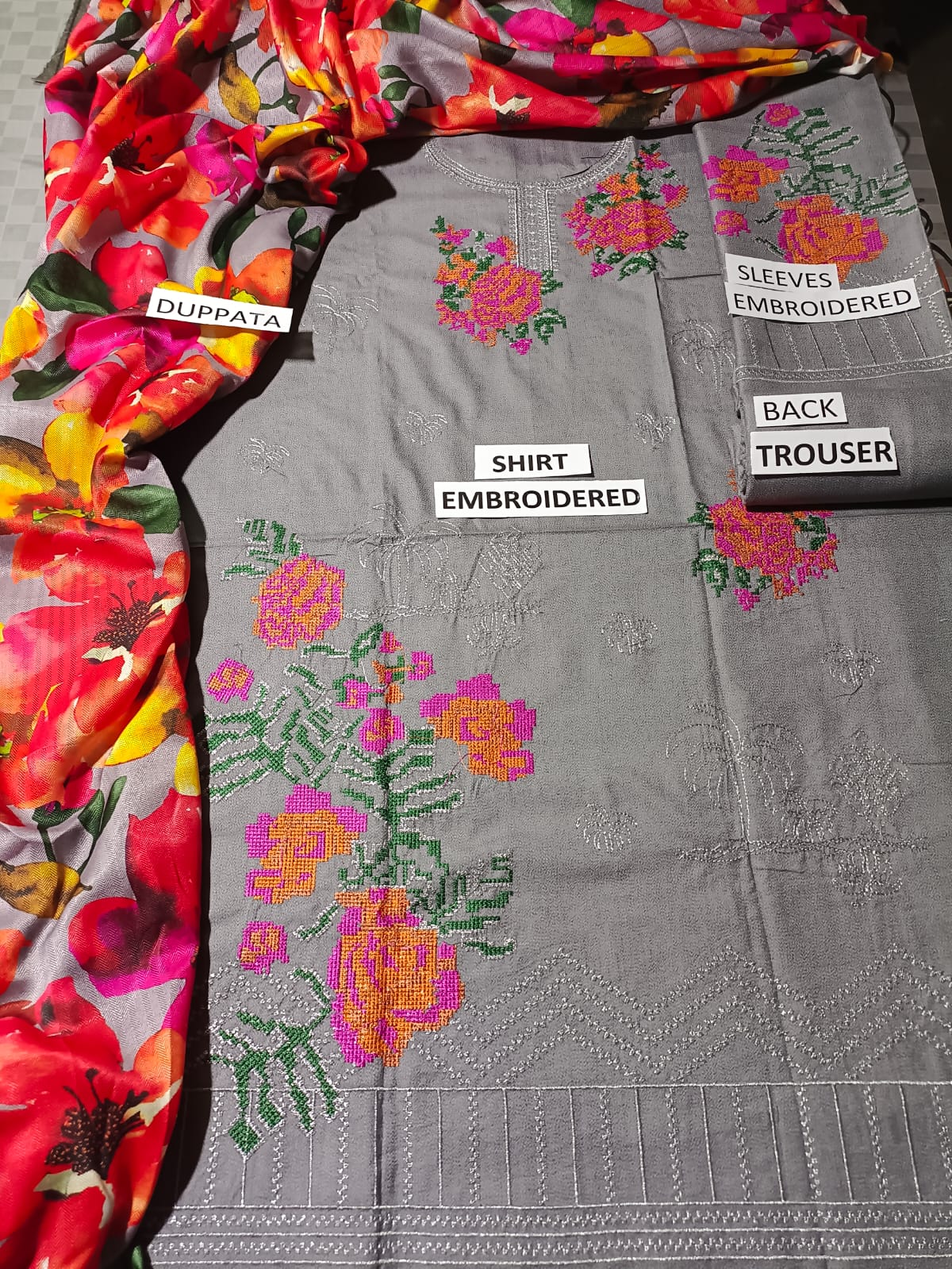 Dhanak Unstitched 3 Piece Embroidered Dress -224