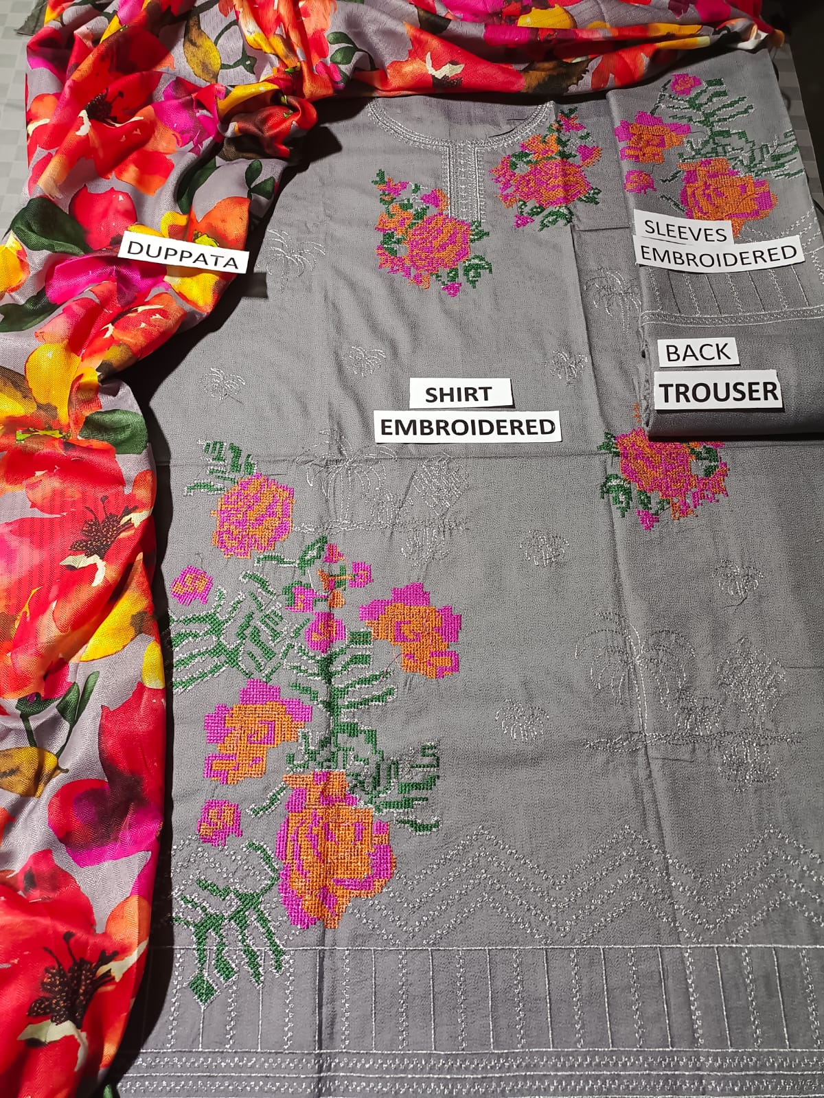 Dhanak Unstitched 3 Piece Embroidered Dress -224