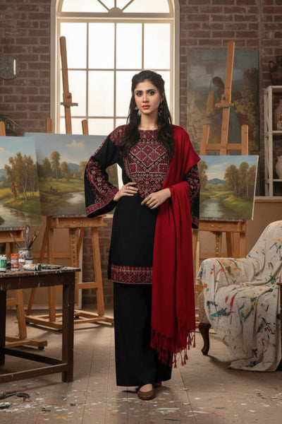 Khaddar 3 Piece Embroidered Dress – 14