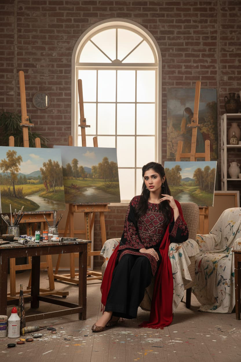 Khaddar 3 Piece Embroidered Dress – 14
