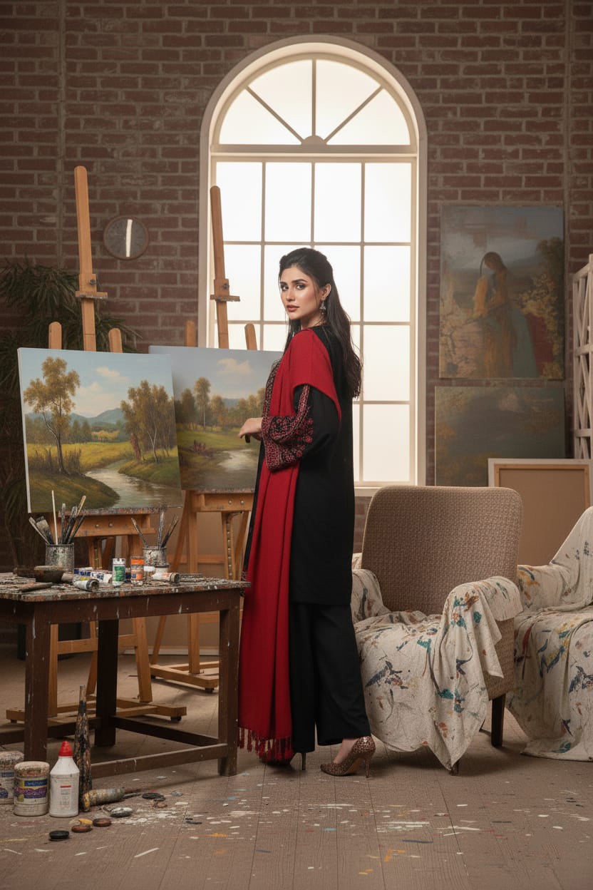 Khaddar 3 Piece Embroidered Dress – 14