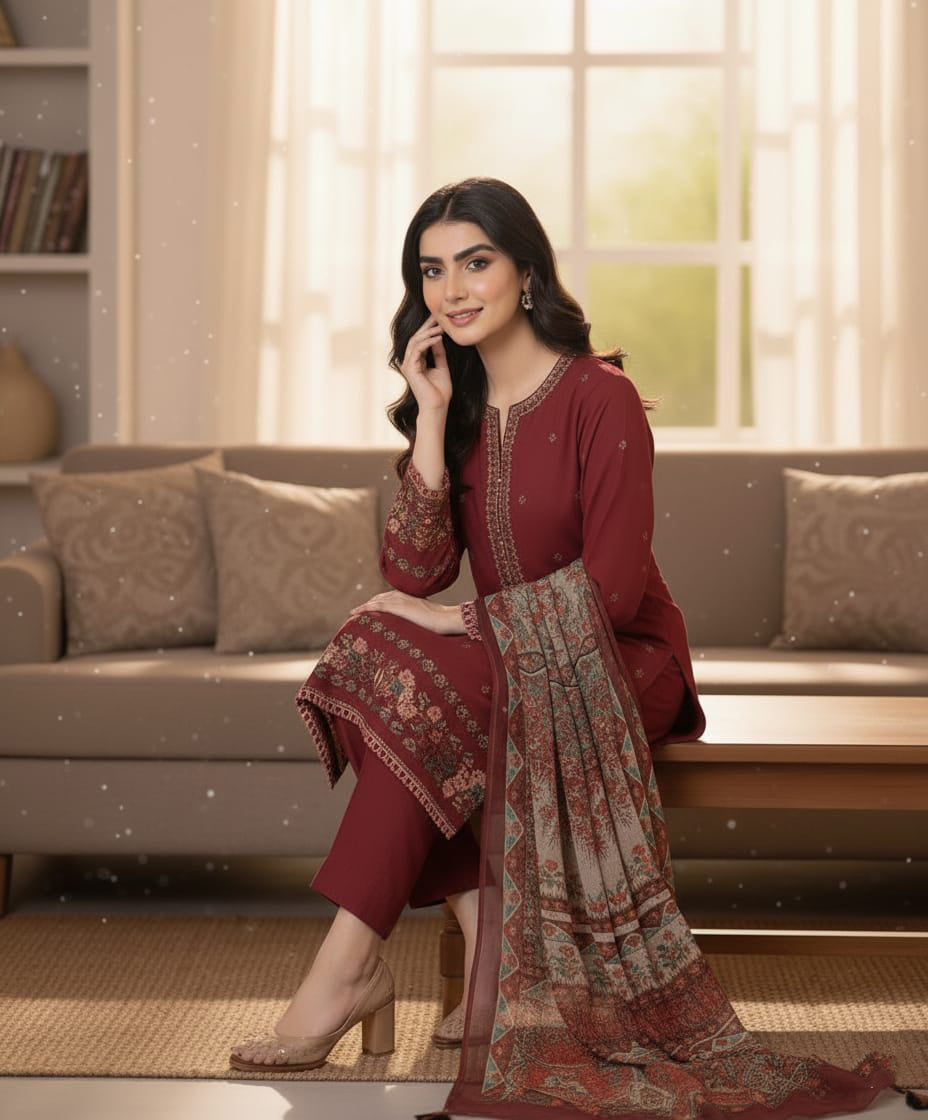 Dhanak 3 Piece Embroidered Dress - 254
