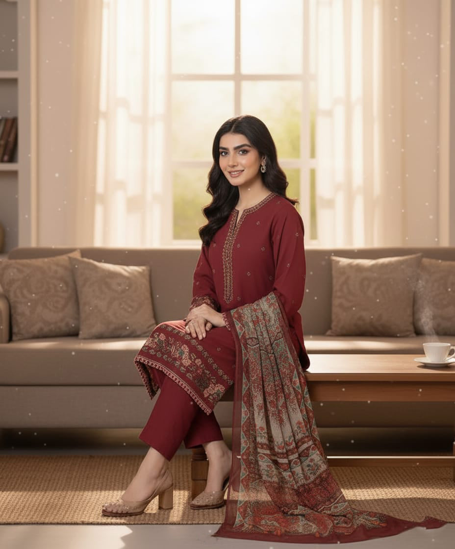 Dhanak 3 Piece Embroidered Dress - 254