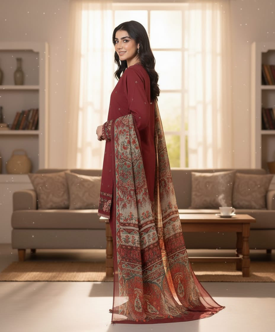 Dhanak 3 Piece Embroidered Dress - 254