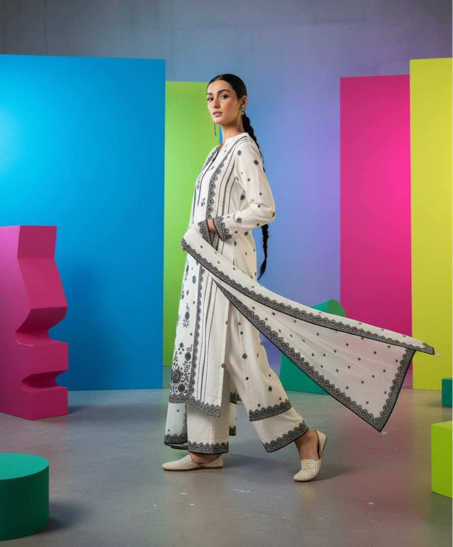 Khaddar 3 Piece Embroidered Dress -261