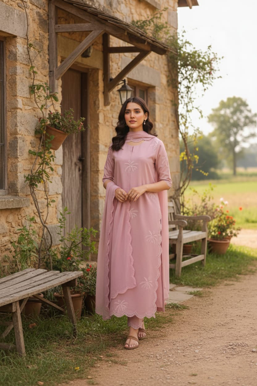 Khaddar 3 Piece Embroidered Dress - 257