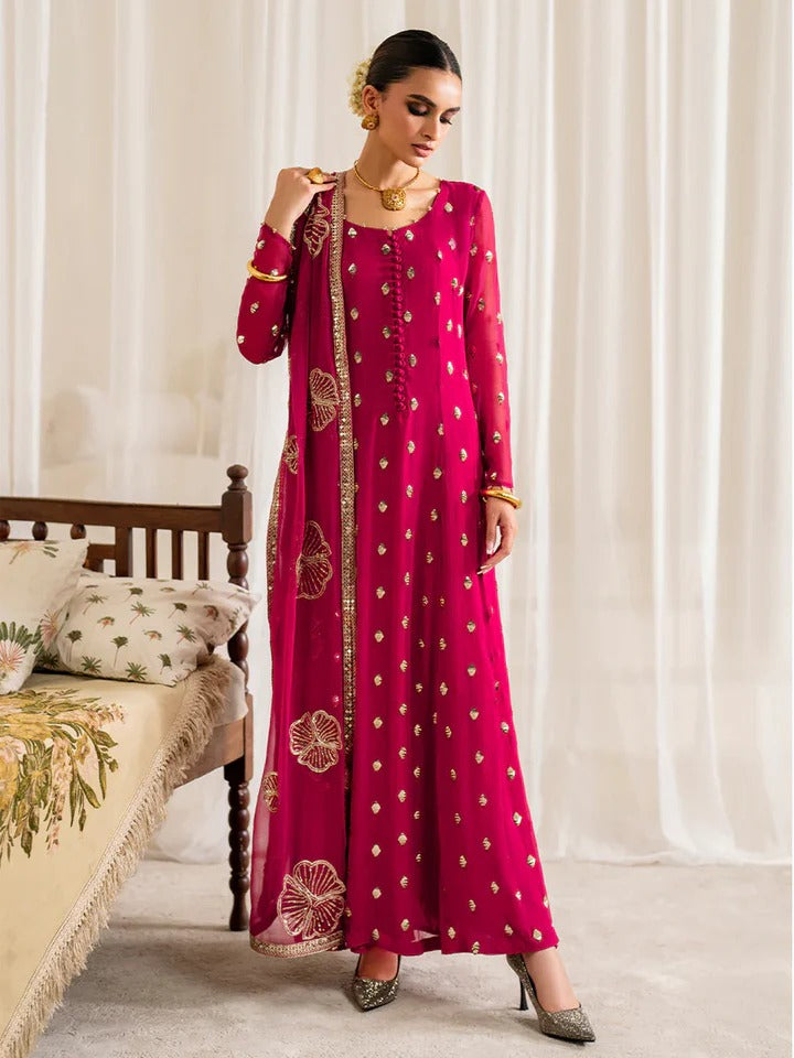 Chiffon 3 Piece Sequin Embroidered Dress - 403