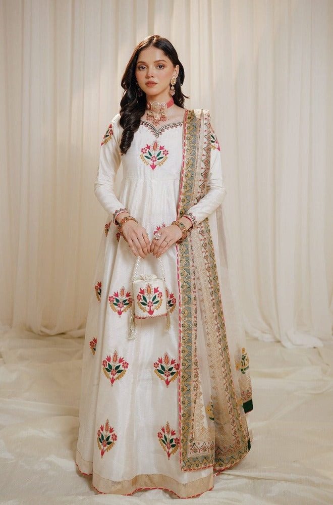 Organza Unstitched 3 Piece Embroidered Frock - 160
