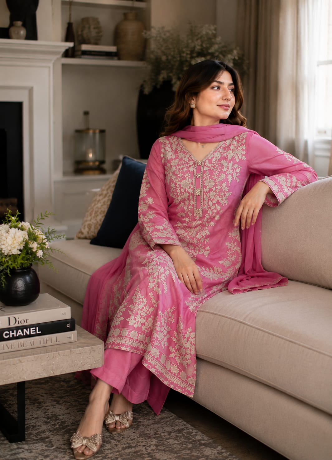 Summer Unstitched 3PCs Embroidered Lawn Dress With Net Dupatta - 484
