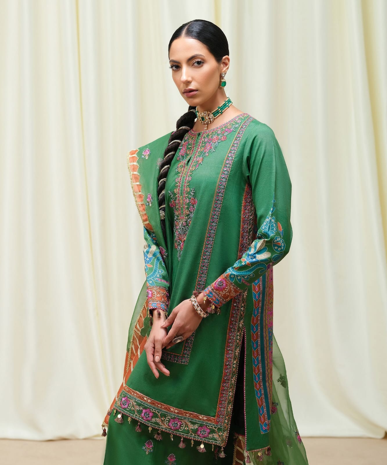Summer Unstitched 3PCs Embroidered Lawn Dress With Organza Dupatta - 456