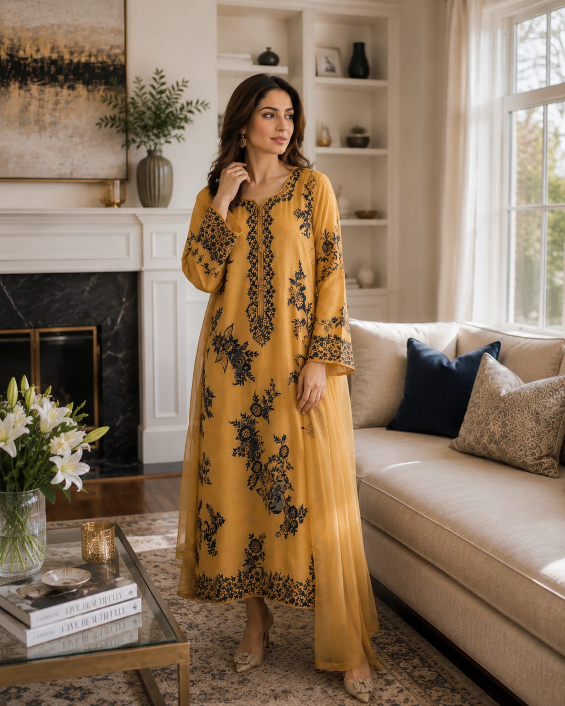 Summer Unstitched 3PCs Embroidered Lawn Dress With Net Dupatta - 488