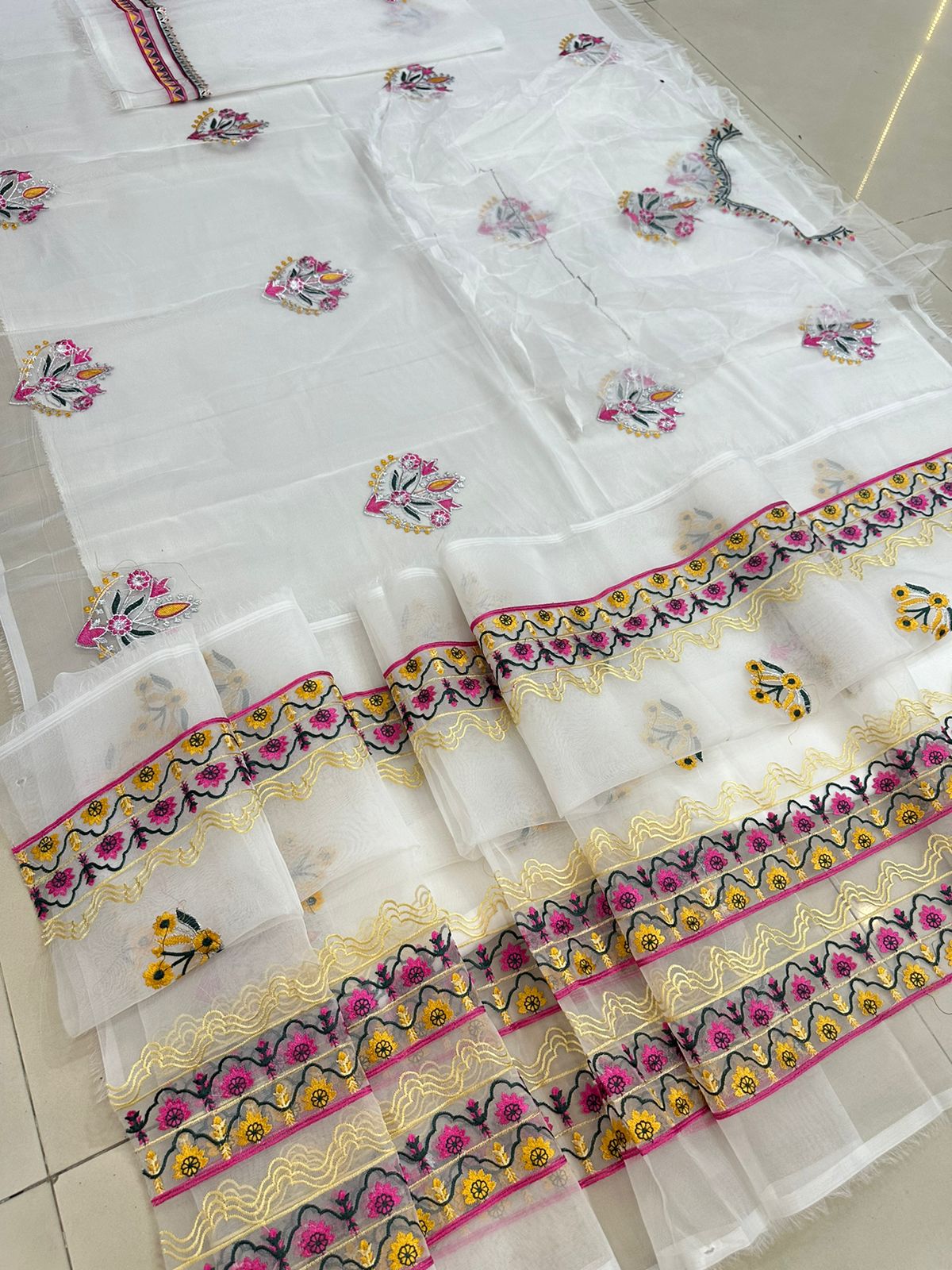 Organza Unstitched 3 Piece Embroidered Frock - 160