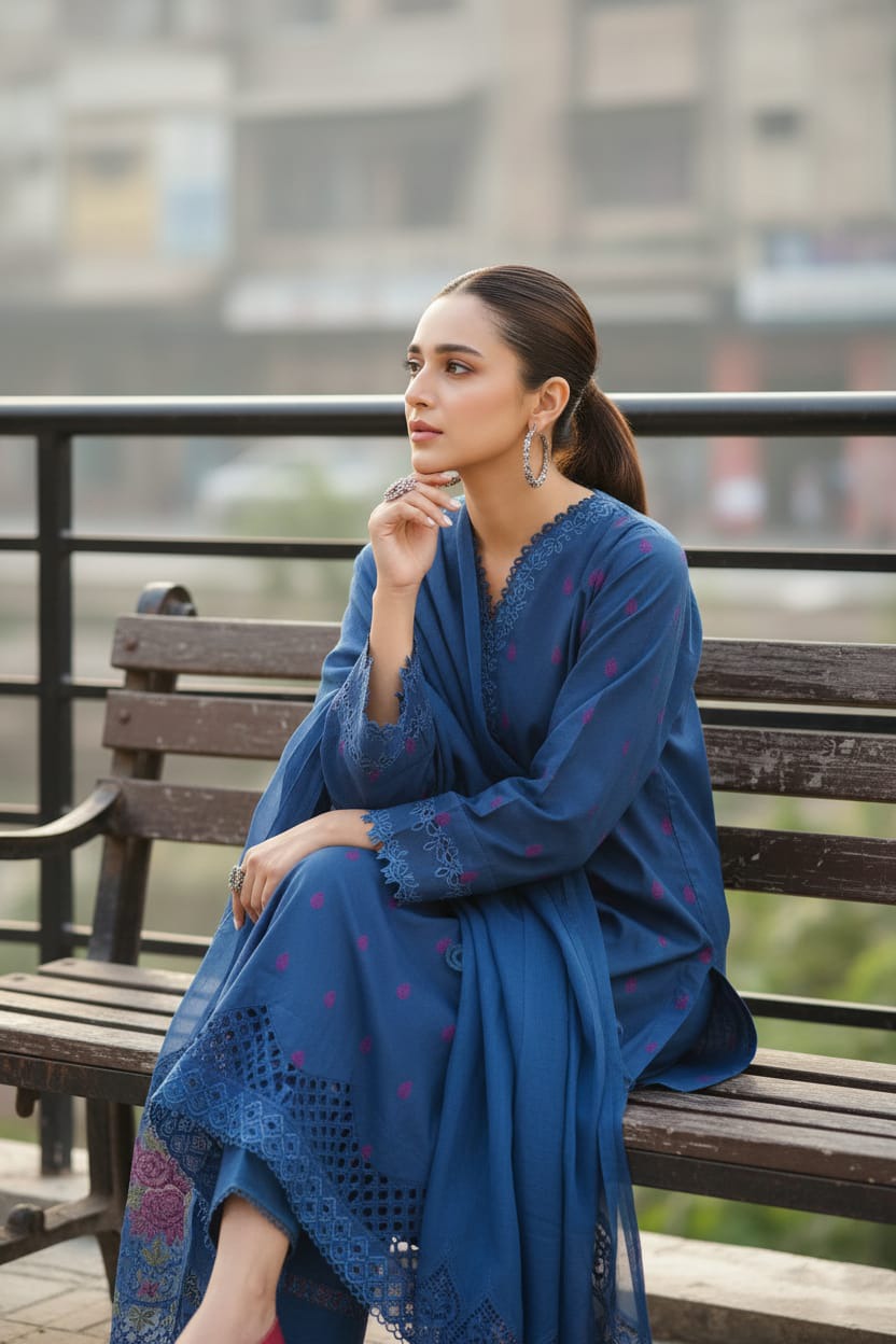 Dhanak 3 Piece Embroidered Dress - 266