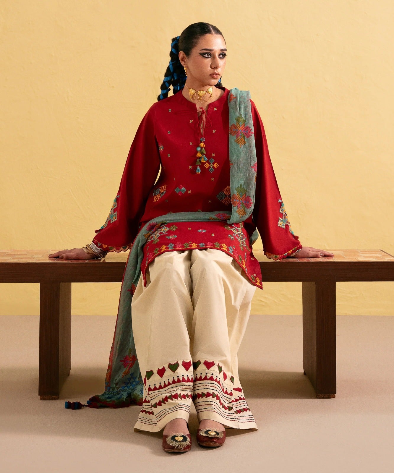 Dhanak 3 Piece Embroidered Dress - 406