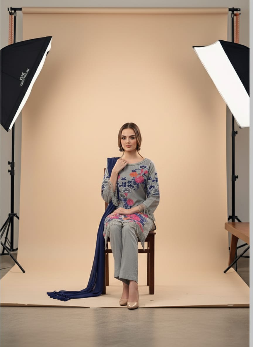 Winter Unstitched 3PCs Embroidered Khaddar Dress With Bambal Wool Shawl - 268