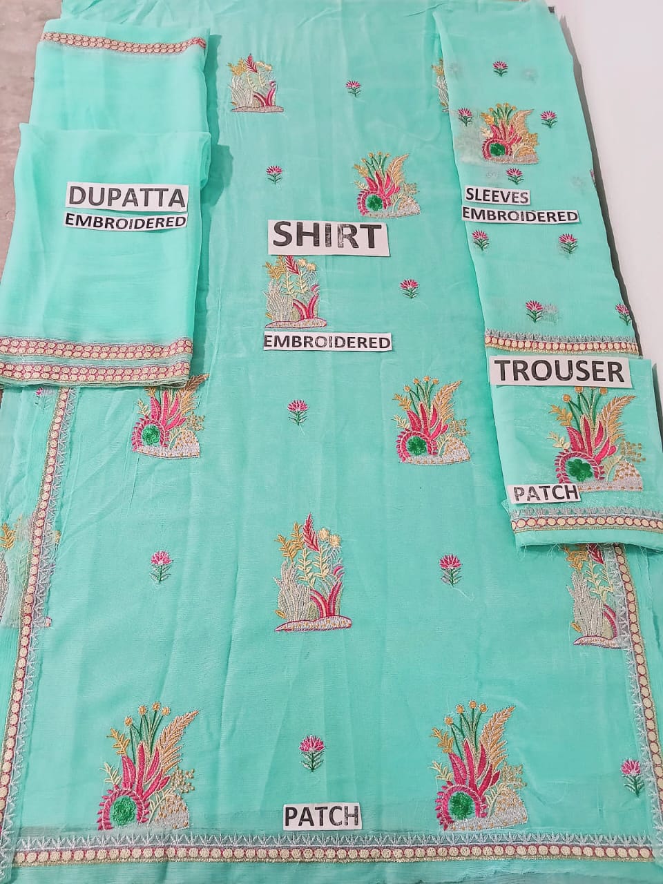 Chiffon 3 Piece Embroidered Dress - 167