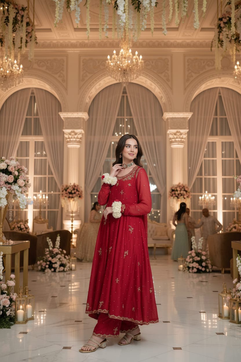 Kataan Silk 3 Piece Embroidered Frock - 32