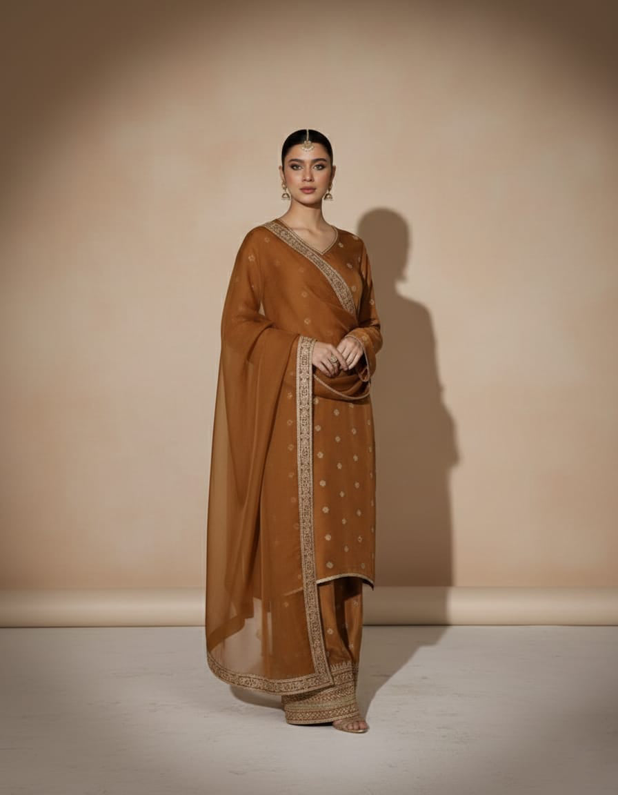 Summer Unstitched 3PCs Embroidered Lawn Dress With Monar Dupatta -203