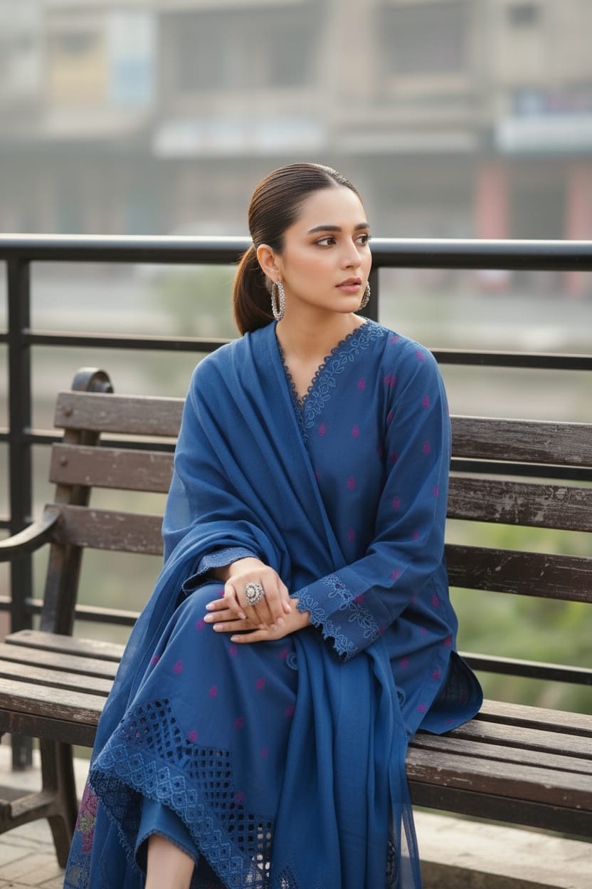 Dhanak 3 Piece Embroidered Dress - 266