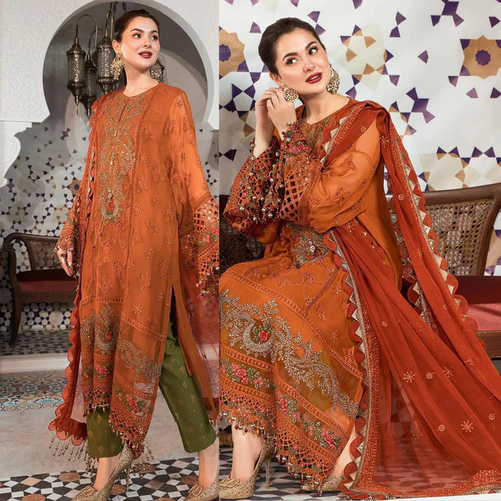 3PC Dhanak full embroidered front piece for shirt sleeves embroidered With Dhanak embroidered dupatta - 278