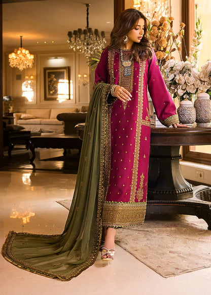 unstitched 3 piece embroidered Dhanak suit - 277