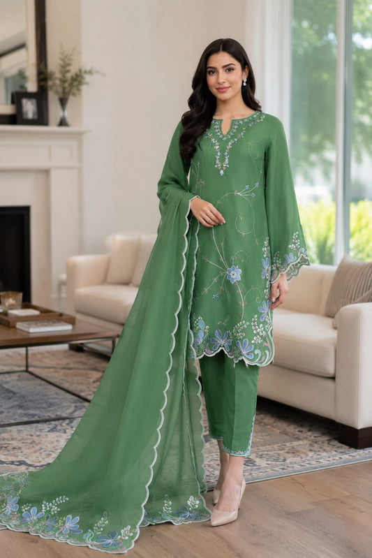 Summer Unstitched 3PCs Embroidered Lawn Dress    - 356