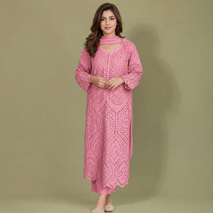 Summer Unstitched 3PCs Embroidered Lawn Dress   - 499
