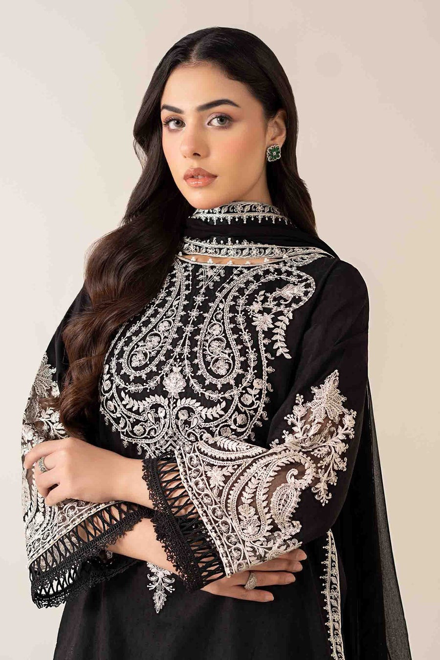 Summer Unstitched 3PCs Embroidered Lawn Dress With Chiffon Dupatta - 485