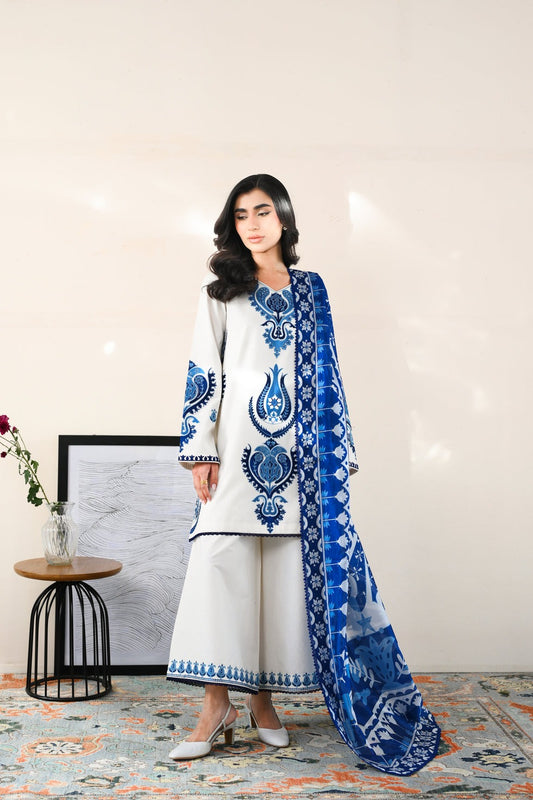Summer Unstitched 3 Piece Embroidered Lawn Dress With Monaar Lawn Dupatta - 482