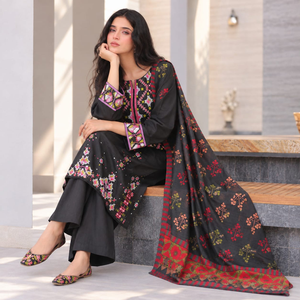 Winter Stitched 3PC Dhanak Embroidered Dress - TW 20