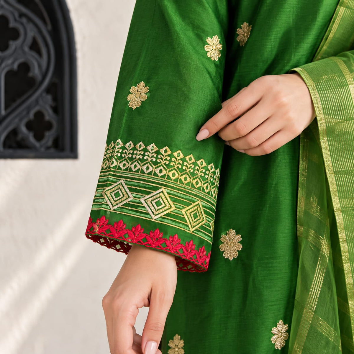 Winter Stiched 3 Piece Kataan Silk Embroidered Dress - TW 10