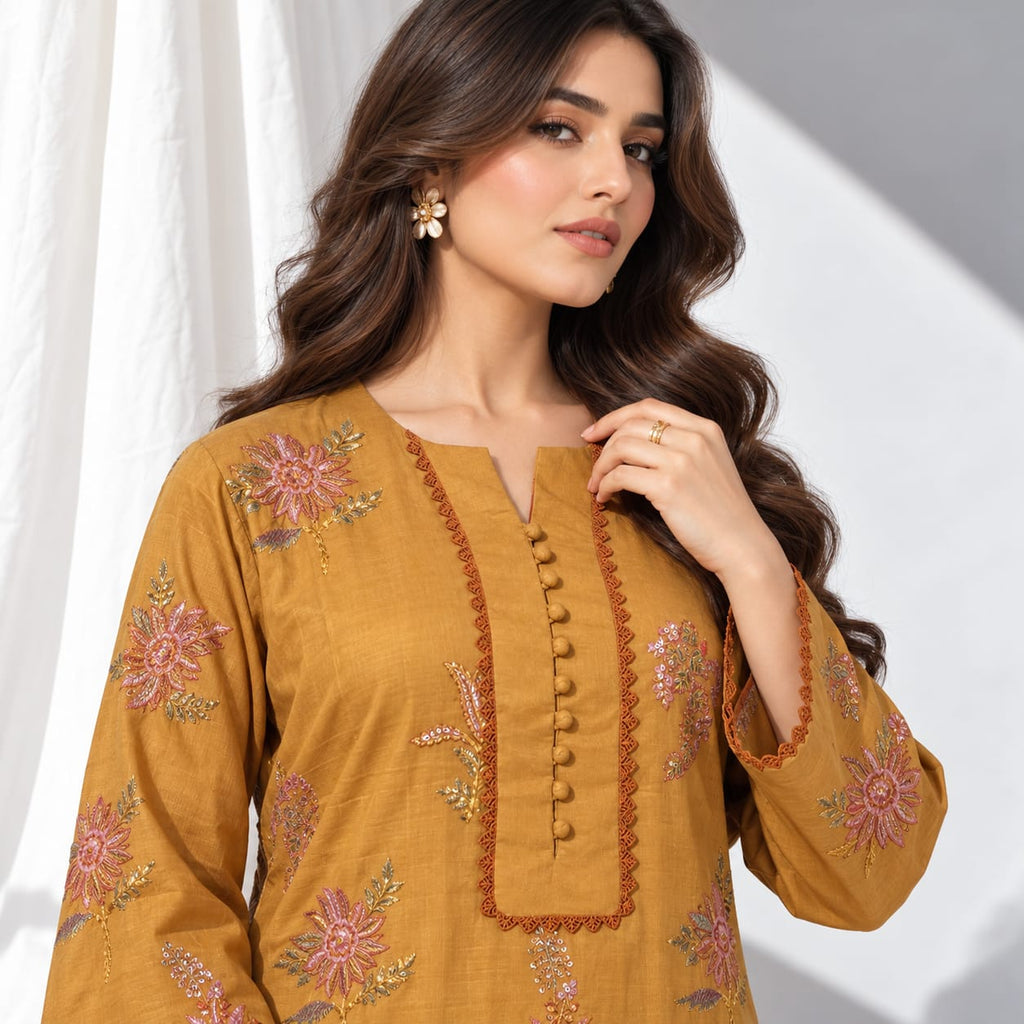 Stitched Winter Cotton 2 Piece Embroidered Dress - TW 32