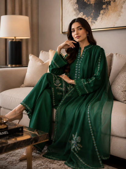 Summer Unstitched 3PCs Embroidered Lawn Dress    -366