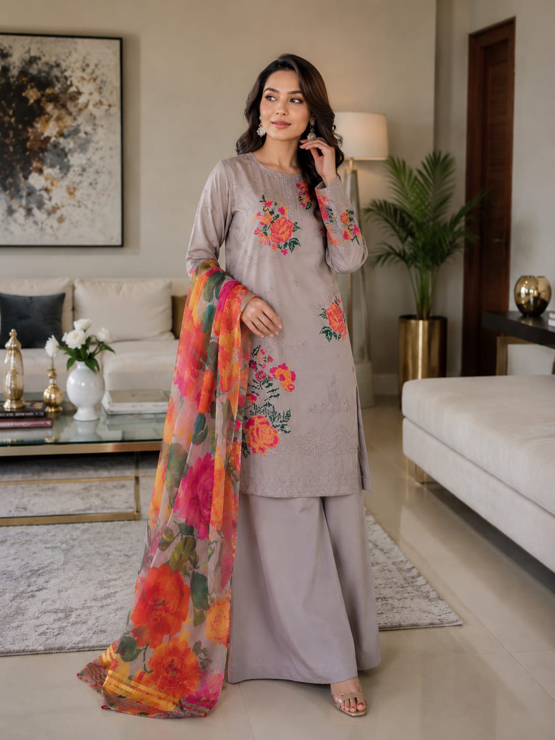 Summer Unstitched 3PCs Embroidered Lawn Dress    - 369